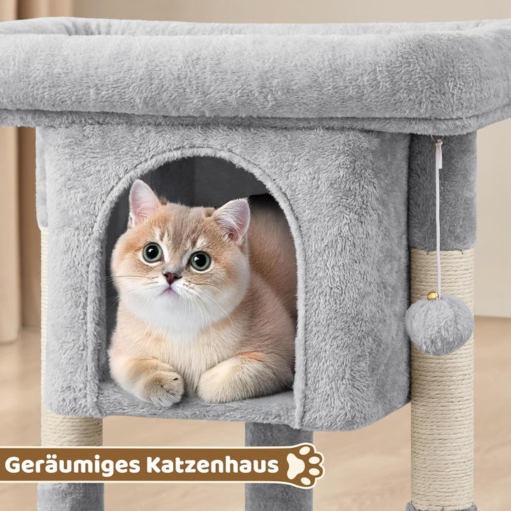 Yaheetech Kratzbaum Katzenbaum Stabiler Kletterbaum, mit Sisalstämmen Plüsch Höhle, Höhe 60 cm, Hell