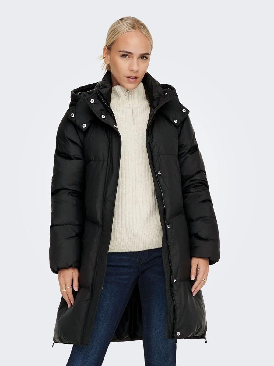 ONLY Damen Mantel ONLALICIA DOWN HOOD COAT OTW XS Schwarz, XS Schwarz