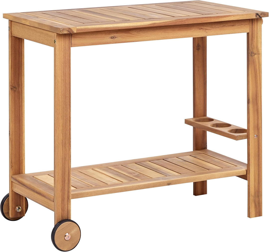 Beliani Küchenwagen 2 Etagen zertifiziertes Holz Hellbraun rollbar 3 Halter Sassari II