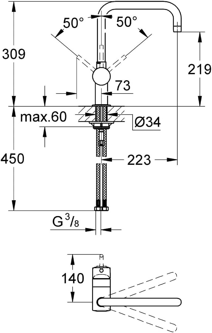 GROHE Minta - Einhand-Spültischarmatur (U-Auslauf, Einlochmontage, schwenkbarer Rohrauslauf, flexibl
