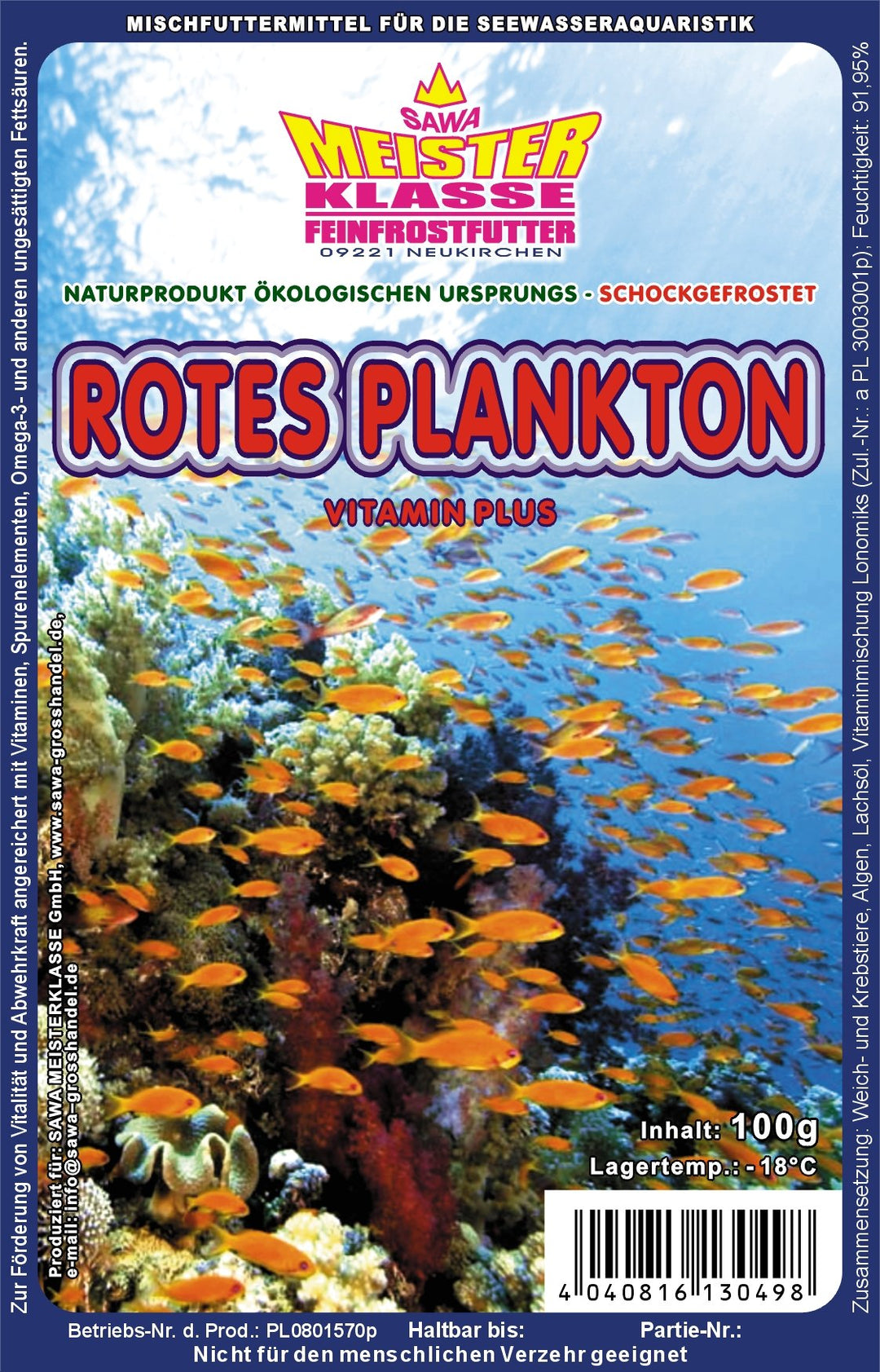 Fischfutter Frostfutter Plankton Rot 10x100g = 1kg = 1Pack