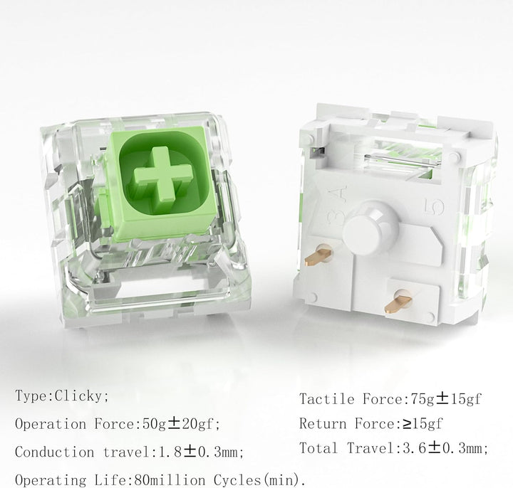Zjmehty Kailh Box Jade Schalter für mechanische Gaming Tastatur,3-Pin 50gf Clicky/lubed/Dust&amp;Waterpr