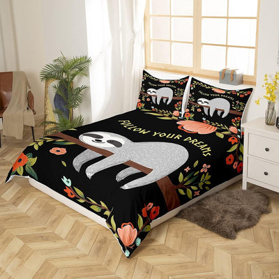 Loussiesd Faultier 155x220 cm Bettwäsche Set Kinder Faultier Tiere Bettbezug Tropische Blumen Blätte