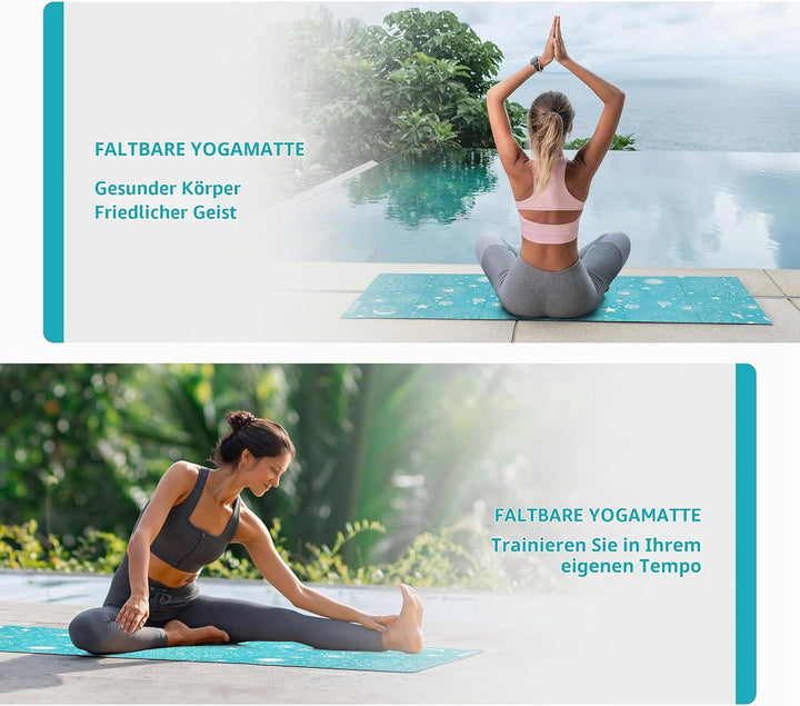 PROIRON Yogamatte Faltbar, Reise Yogamatte rutschfest &amp; leicht 173cm x 61cm x 5mm, Gymnastikmatte mi