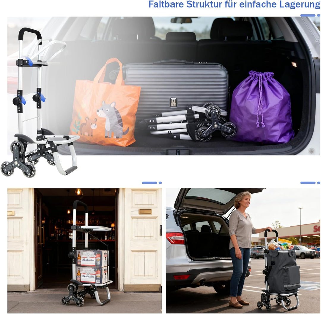 Sekey XXL Einkaufstrolley Treppensteiger mit 3 Rädern, Einkaufswagen für Camping und Einkäufe mit Hö