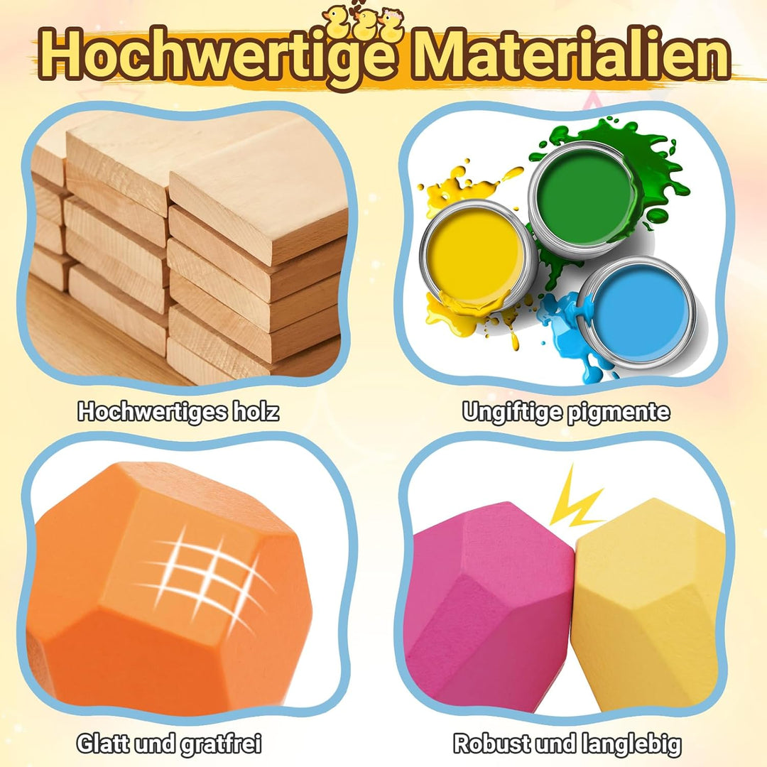 RunHero 39 Stück Stapelsteine Balanciersteine Montessori Holz Bauklötze Spielzeug für Kinder Stapelt
