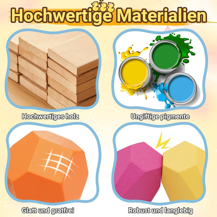 RunHero 39 Stück Stapelsteine Balanciersteine Montessori Holz Bauklötze Spielzeug für Kinder Stapelt