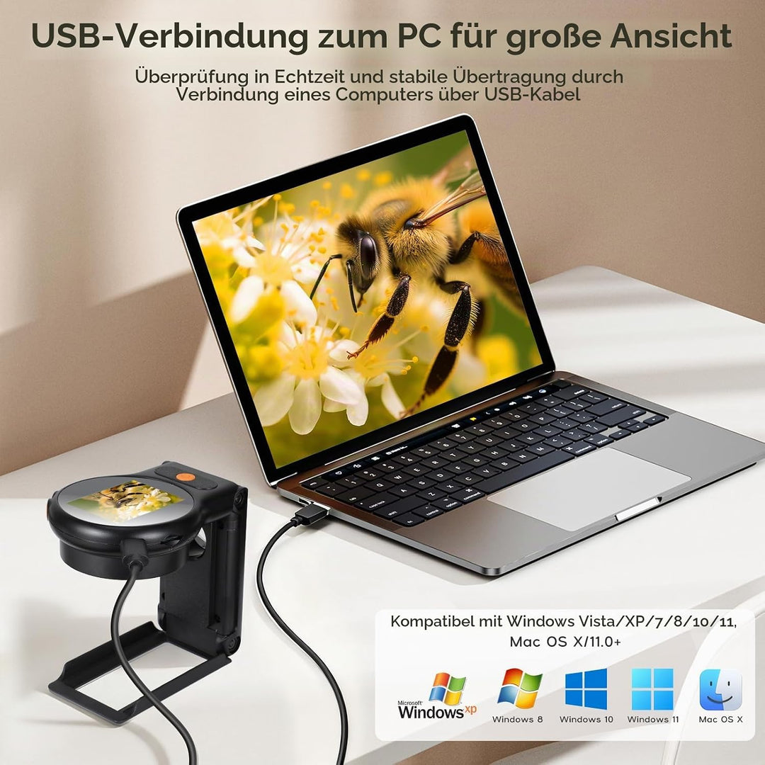 Handy Mikroskop 500X Vergrösserung Digitales Taschenmikroskop Tragbares 2" IPS Bildschirm Microscope