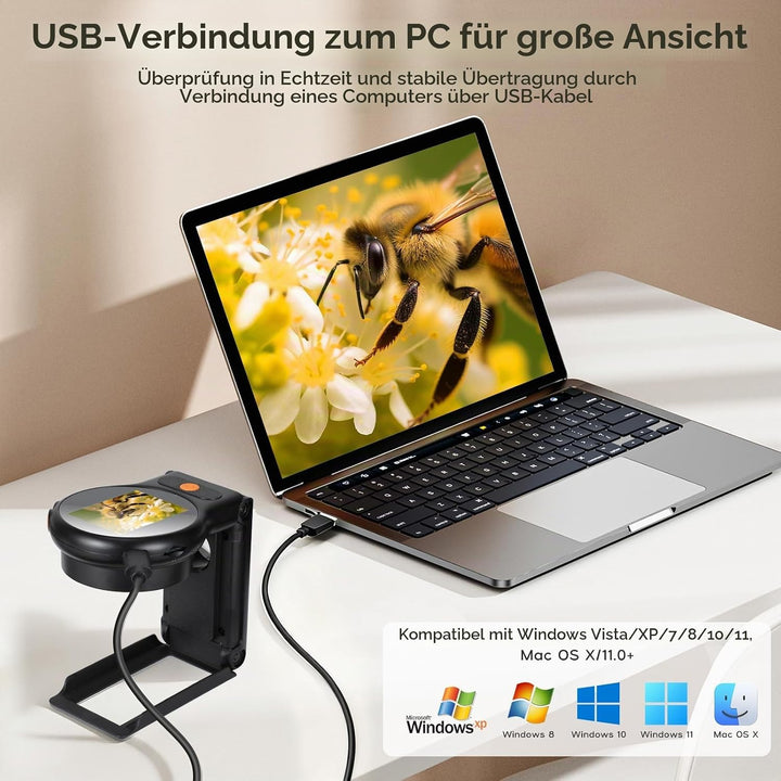 Handy Mikroskop 500X Vergrösserung Digitales Taschenmikroskop Tragbares 2" IPS Bildschirm Microscope