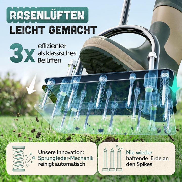 Rasenlüfter Pro | Innovative Aerifiziergabel | Rasenbelüfter Vertikutierer und Aerifizierer für Rase
