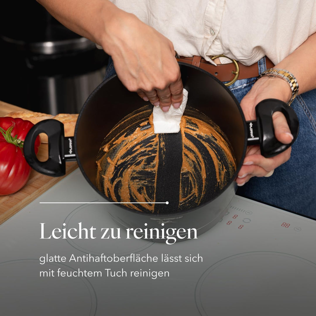 FLORINA Aluminium Topf (5 l) 22 cm I Kochtopf DELUX mit Glasdeckel I Messbecher & Antikratz-Beschich