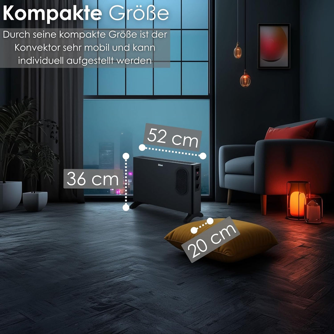 Konvektor Heizung elektrisch mit Heizlüfter - Elektroheizung mit Gebläse - separat zuschaltbarer Hei