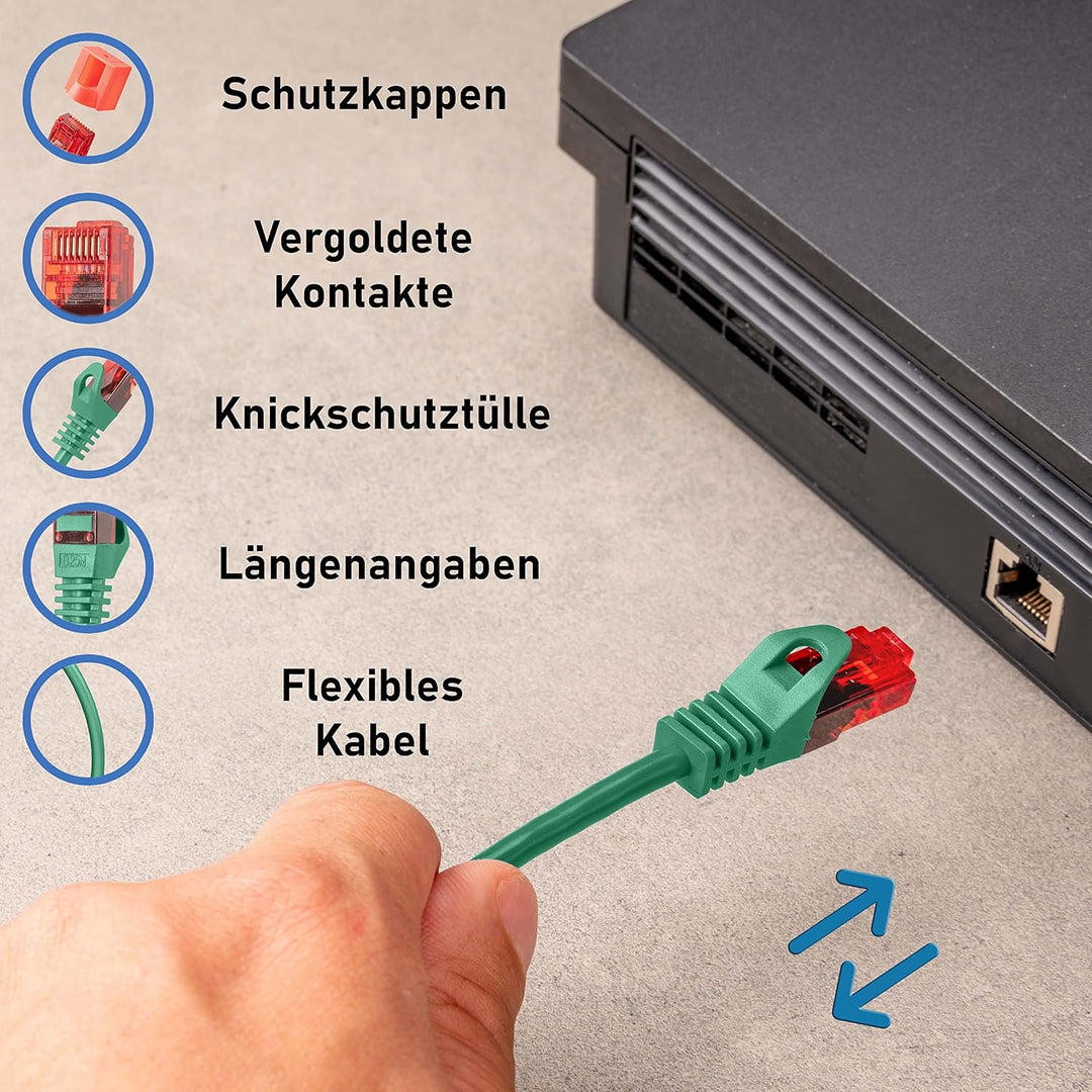 BIGtec - 10 Stück - 15m Gigabit Netzwerkkabel Patchkabel Ethernet LAN DSL Patch Kabel grün (2x RJ-45