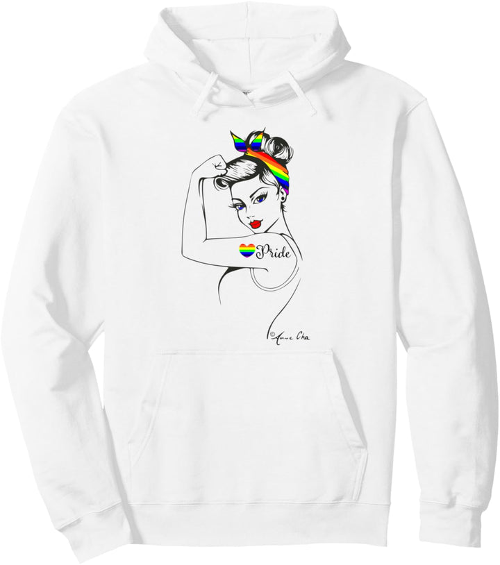 Pride LGBT Girl Power Pin Up Art by Anne Cha Modern Rosie Pullover Hoodie