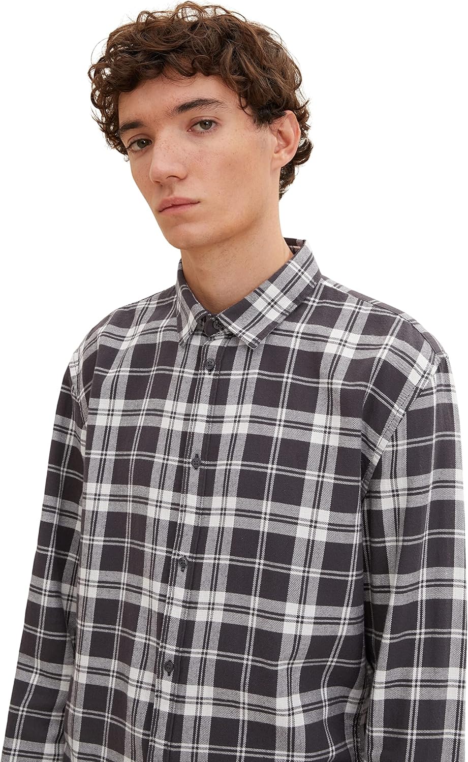 TOM TAILOR Denim Herren Hemd mit Karomuster, 30672 - Coal Grey Light Beige Check