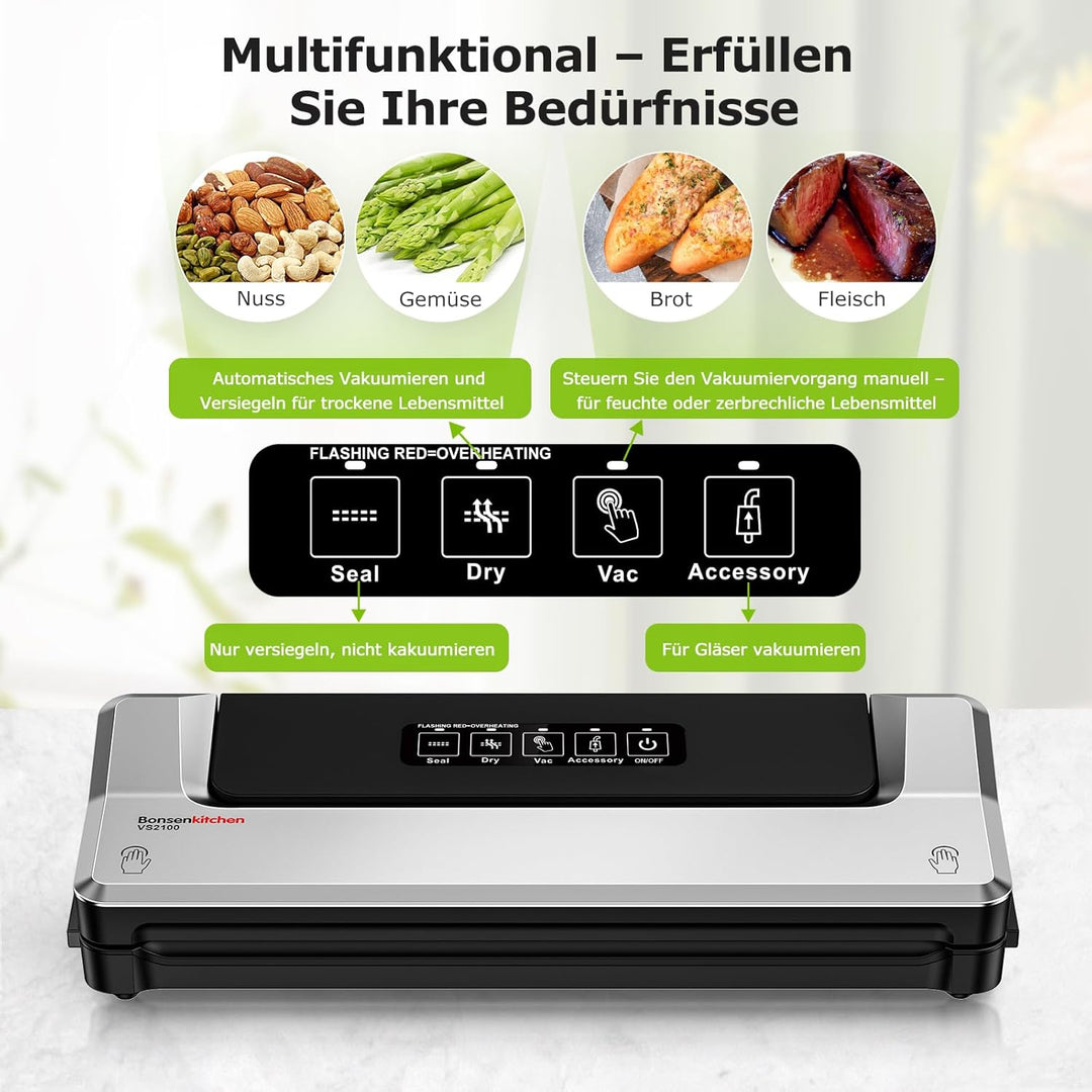 Bonsenkitchen Vakuumiergerät, Vakuumierer Folienschweissgerät für Sous Vide Kochen und Lebensmittel