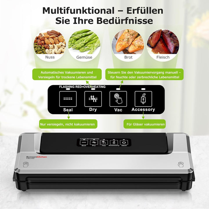 Bonsenkitchen Vakuumiergerät, Vakuumierer Folienschweissgerät für Sous Vide Kochen und Lebensmittel