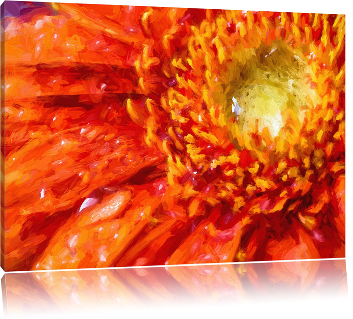 Pixxprint Red Flower Gerbera als Leinwandbild/Grösse: 100x70 / Wandbild/Kunstdruck/fertig bespannt,