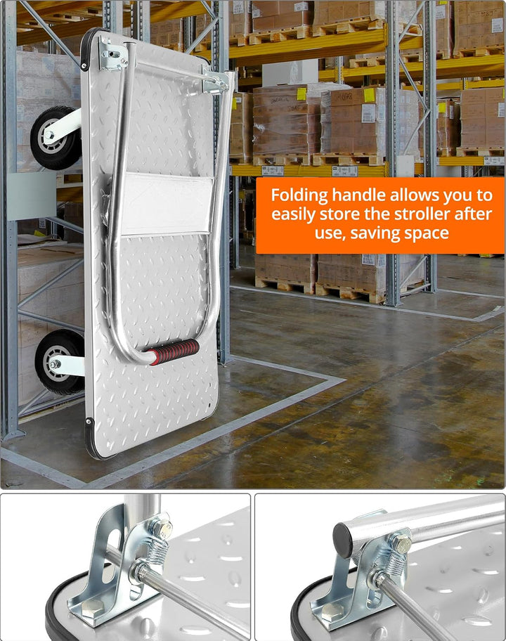 QWORK® Robuster Klappbarer Plattformwagen, mit 1100 kg Tragkraft, 90 * 60cm und Geräuschlosen Gummir