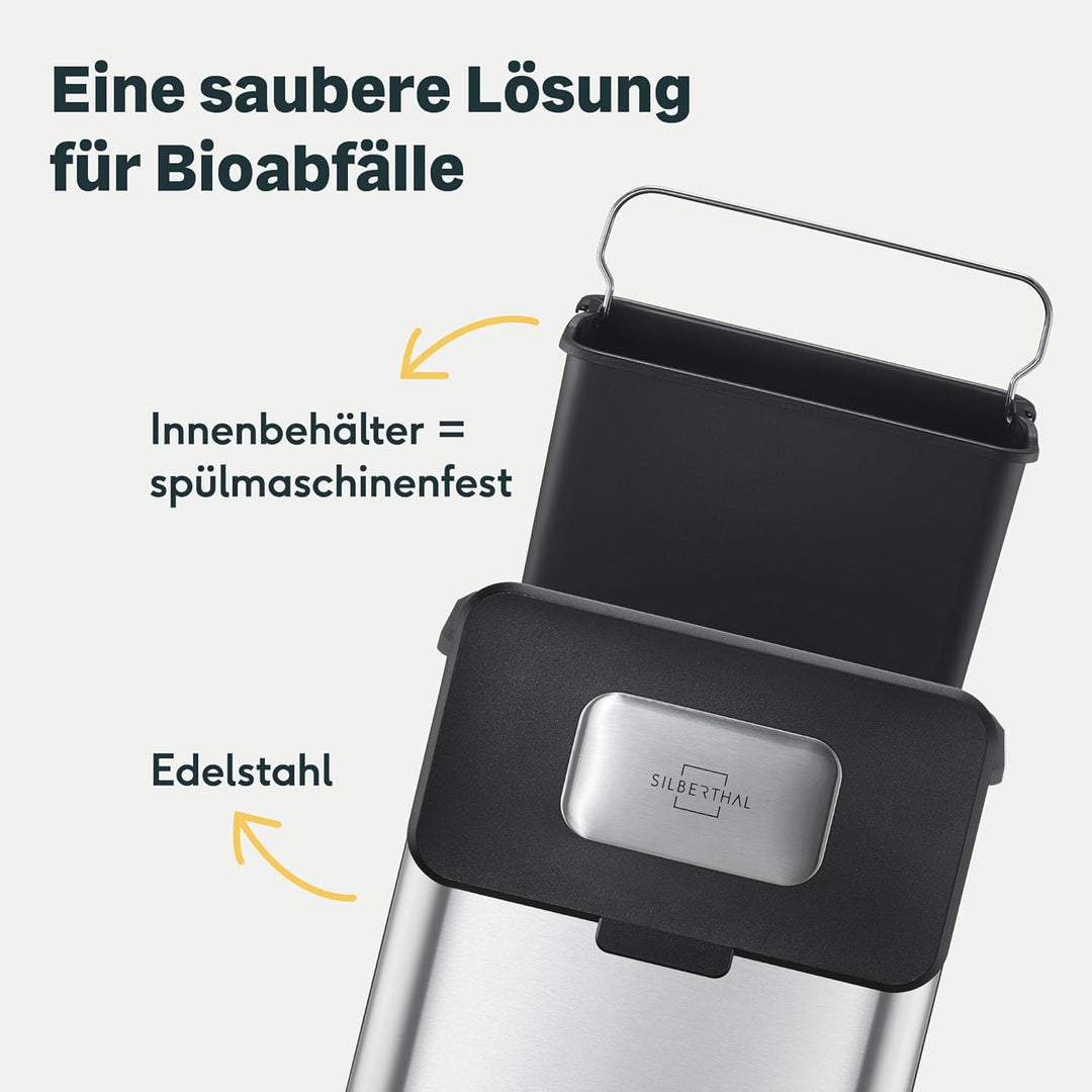 SILBERTHAL Biomülleimer Küche 4L – Edelstahl – Mit Deckel – Geruchsarmer Komposteimer für die Küche