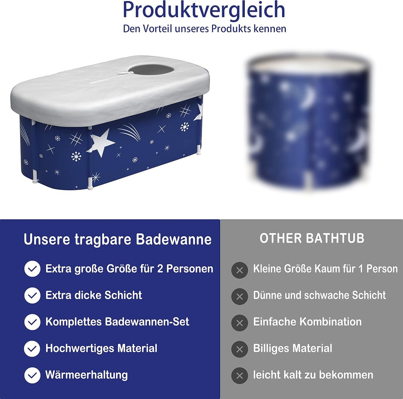 Kiseely 140cm tragbare faltbare Badewanne für 2 Personen, grosse Familie Badewanne für SPA, effizien