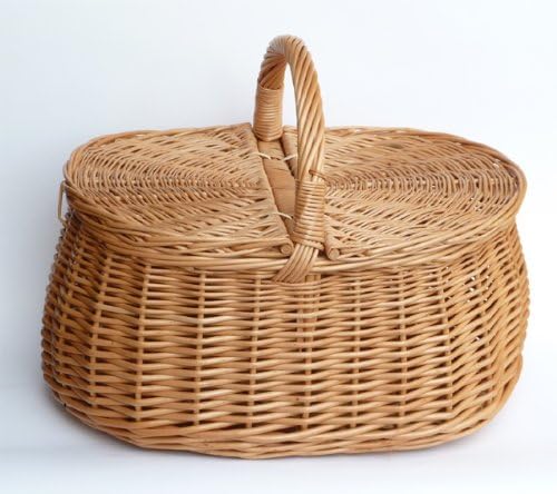 Tigana Picknickkorb mit Zwei Deckel Einkaufskorb aus Weide (46 x 31 cm - 1F)
