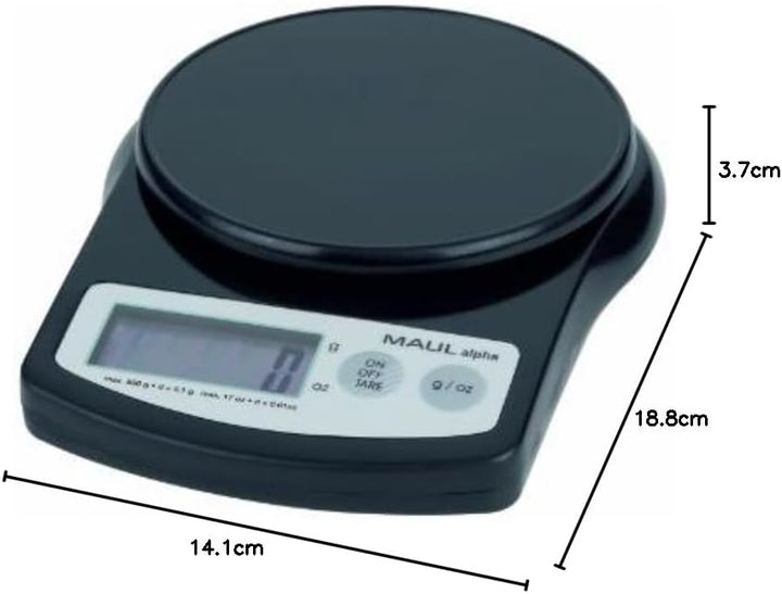 Maul 1640590 Präzisionswaage MAULalpha mit Batterie, 500 g, schwarz