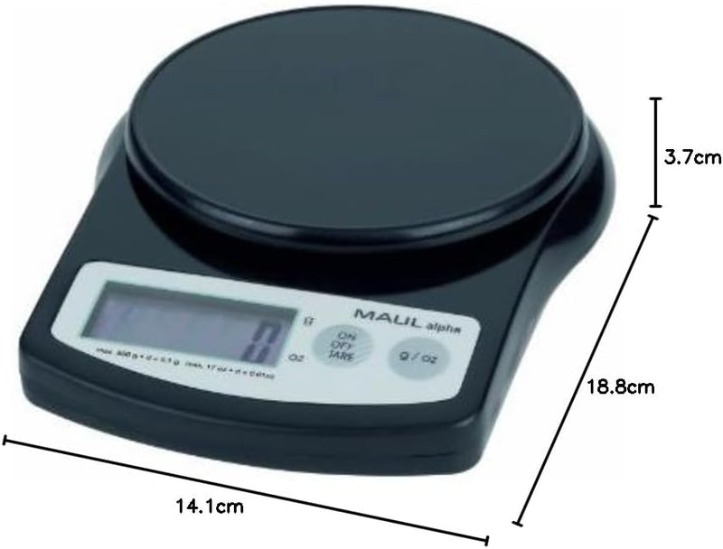 Maul 1640590 Präzisionswaage MAULalpha mit Batterie, 500 g, schwarz