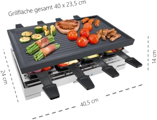 Steba RC 68 Premium Guss-Raclette mit Pfännchenablage, 8 Personen, Alloy Steel, 1 Liter, Multicolour