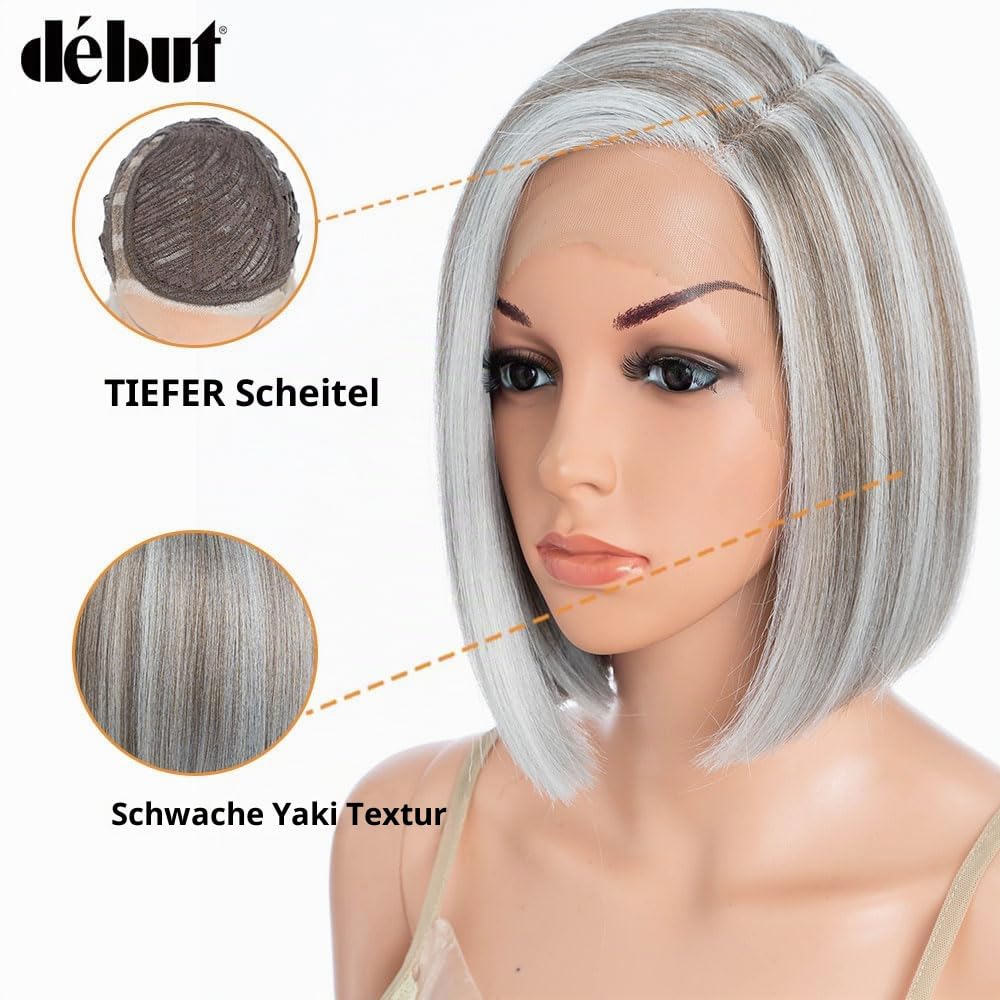 Lace Front Perücke für schwarze Damen Bob Perücke für weisse Damen Kunsthaar 24 cm 120g Natur Glatt
