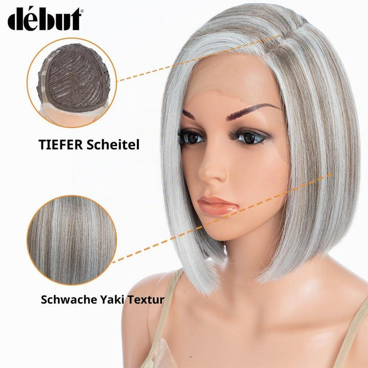 Lace Front Perücke für schwarze Damen Bob Perücke für weisse Damen Kunsthaar 24 cm 120g Natur Glatt