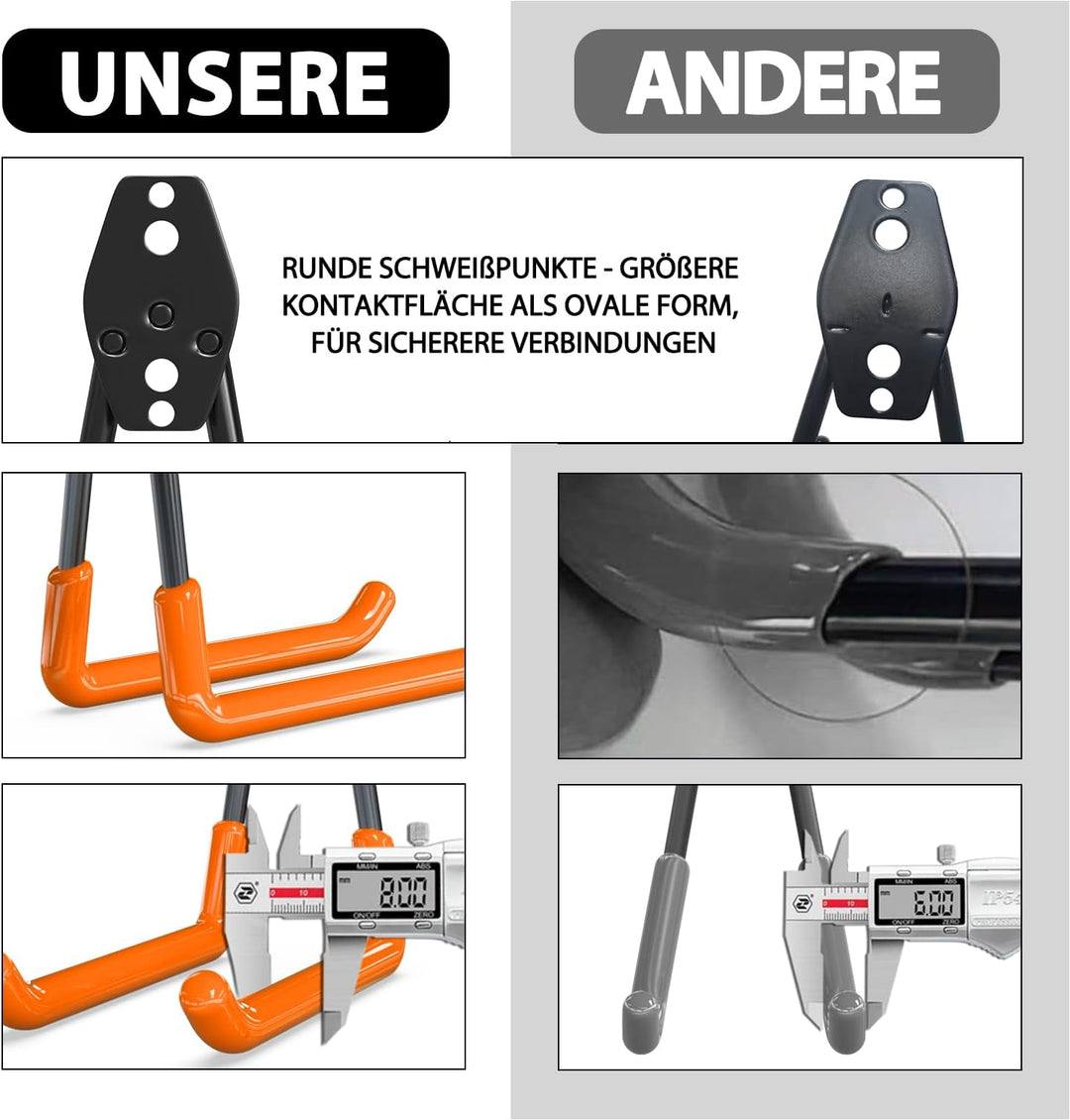 3-H Wandhaken Garage, Doppelhaken 14 Stück, Wandhaken Schwerlast für Leiter, Geräte, Luftschlauch, G