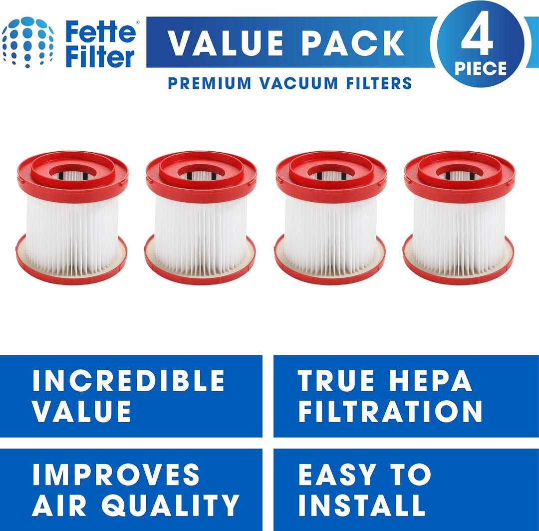 Fette Filter - HEPA Nass- und Trockensauger Filter kompatibel mit Milwaukee 49-90-1900 (4 Stück) Pac