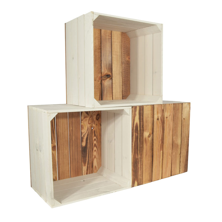 3 Set Weinregal Wino aus Holz - Greta Geflammt Weiss Holzkiste 3 Ohne Regal, 3 Ohne Regal
