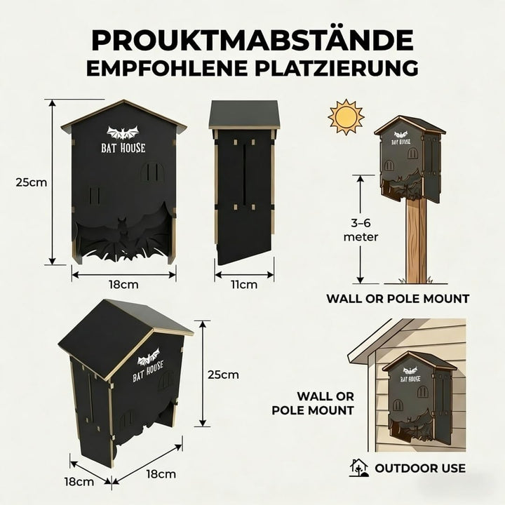 Fledermauskasten aus Holz mit 3-Kammer-System für bessere Ansiedlung, DIY-Bausatz, einfach zu montie