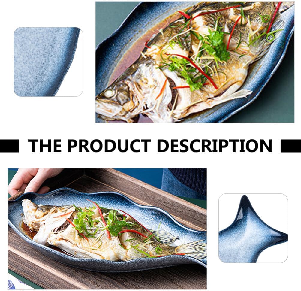 Cabilock Fischteller Keramik Fischplatte Porzellan Servierteller Fischform Lachsplatte Vorlegeplatte