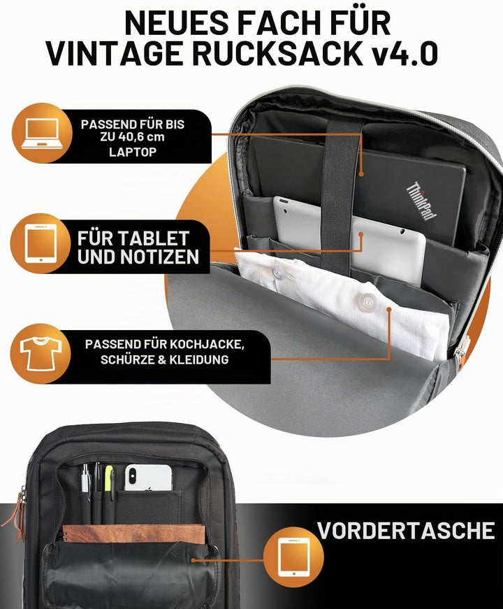 Messertasche, Vintage-Rucksack, 30 + Taschen für Messer und Küchenutensilien, Messer-Tragetasche mit