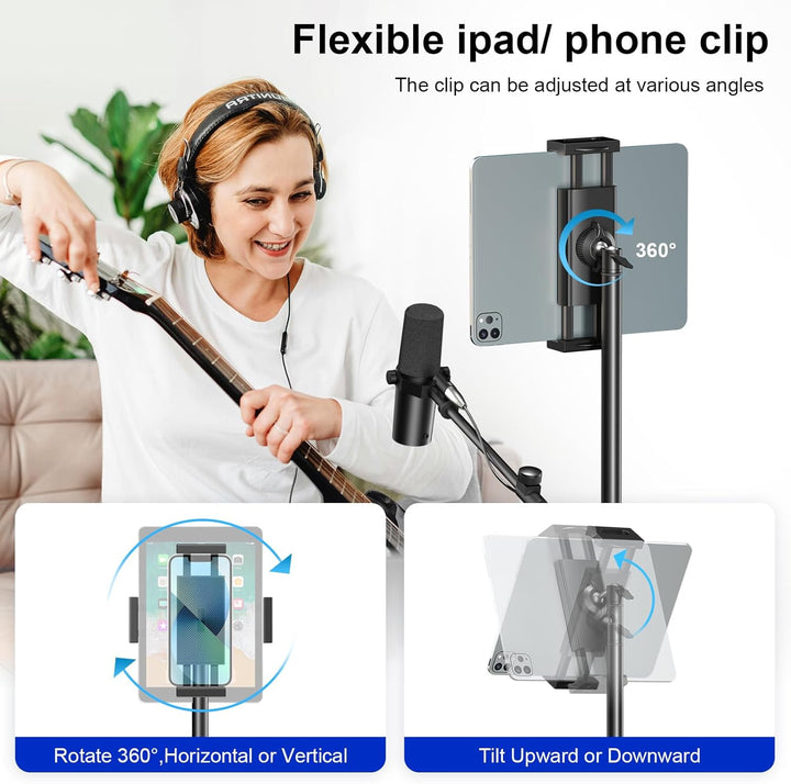 Mikrofonständer, Aokeo Mikrofon Ständer Floor mit Verstellbarem Stativ,Tragetasche,Tablet-Halter,Gee