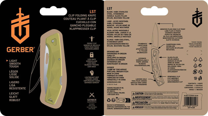 Gerber Taschenmesser mit Gürtelclip, LST, 440A Clip Poin-Edelstahlklinge, Griffschalen aus glasfaser