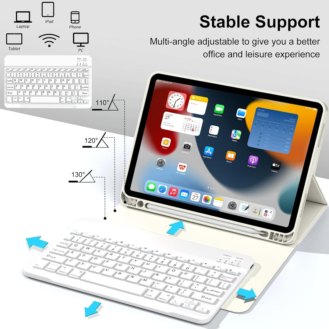 JKSML Hülle mit Tastatur für iPad (A16) 11 Zoll 2025 & iPad 10 Generation 10,9 Zoll 2022, Bluetooth