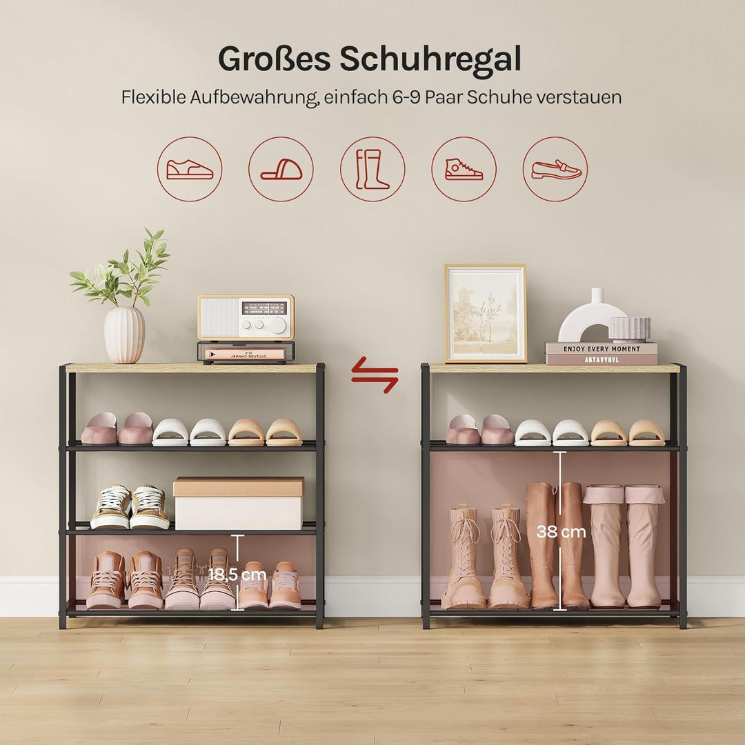 WOLTU Schuhregal mit 3 Ebenen, Schuhständer Metall, Schuhaufbewahrung platzsparend, Schuhorganizer f