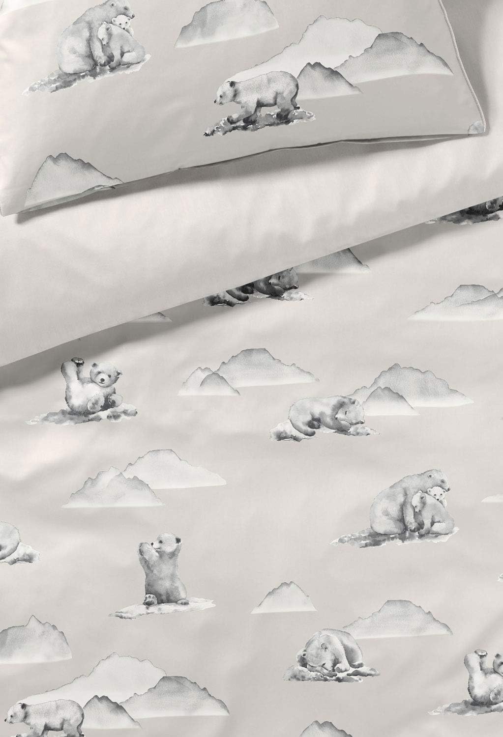 elegante Mako-Satin Bettwäsche Eisbär Natur 1 Bettbezug 135 x 200 cm + 1 Kissenbezug 80 x 80 cm, 1 B