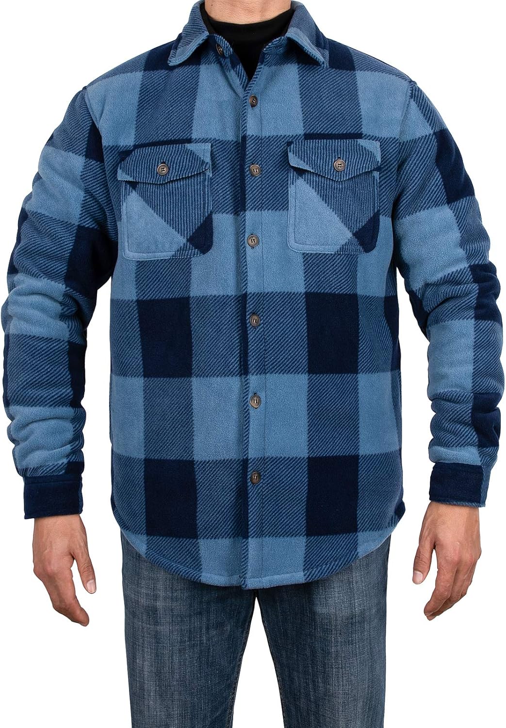 ZENTHACE Herrenjacke aus warmem Sherpa-Fleece, kariert, Flanellhemd (komplett mit Sherpa-Fleece gefü