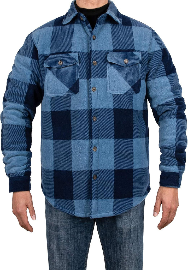 ZENTHACE Herrenjacke aus warmem Sherpa-Fleece, kariert, Flanellhemd (komplett mit Sherpa-Fleece gefü