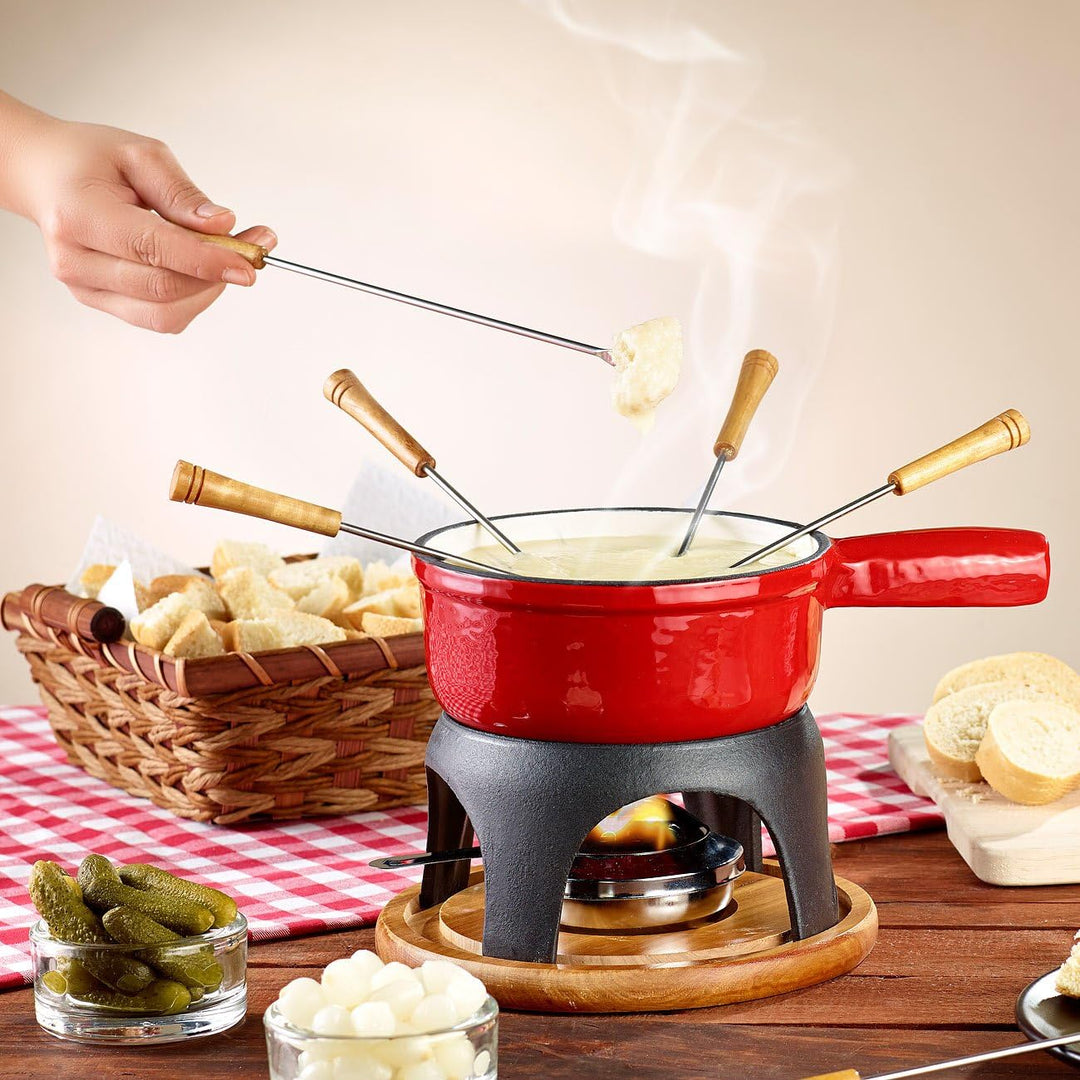Rosenstein &amp; Söhne Gusseisen Fondue: 2er-Set Käsefondue-Töpfe aus Gusseisen, 16 cm (Swiss Fondue-Set