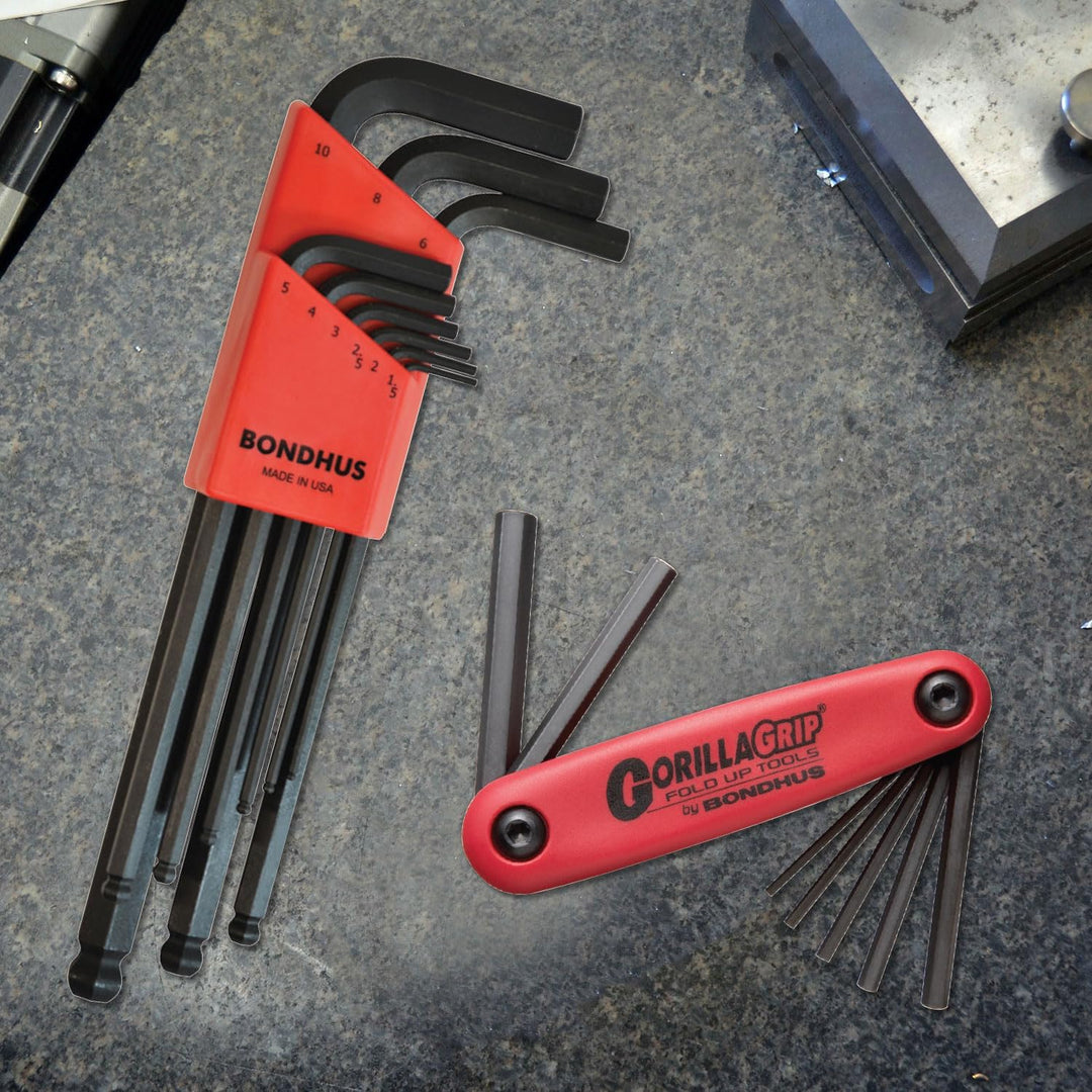 Bondhus 14187 Balldriver L-Wrench Set #10999 (1.5-10mm) & GorillaGrip« Hex Fold-up Set #12587 (2-8mm