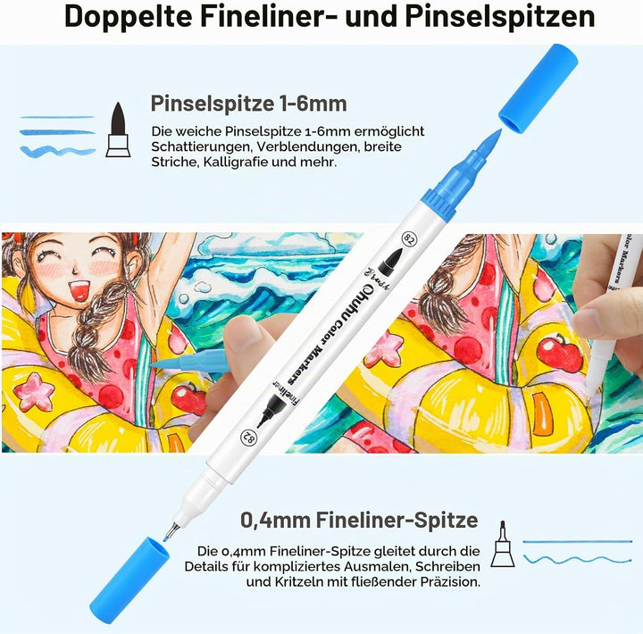 Ohuhu Filzstifte 100 Farben, Dual Brush Pen Pinselstifte Aquarell Marker Stifte Set für Kind und Erw