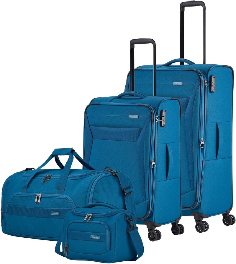 Travelite Chios - 4-Rollen-Trolley Set M/L + Reisetasche + Beautycase 4.tlg. petrol Petrolblau, Petr