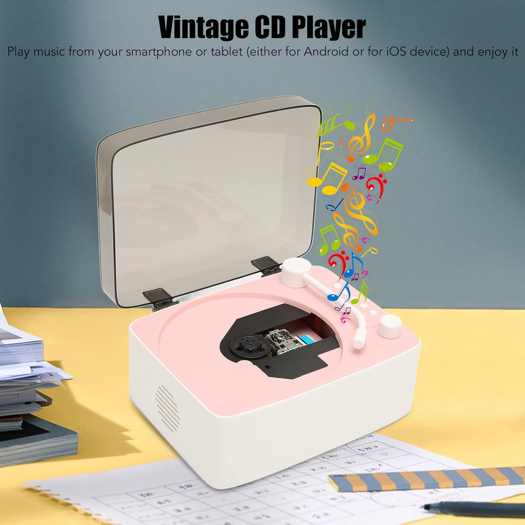 PUSOKEI Tragbarer CD Player mit Bluetooth, Vintage CD Musik Player, Retro Grammophon CD Player, Eing