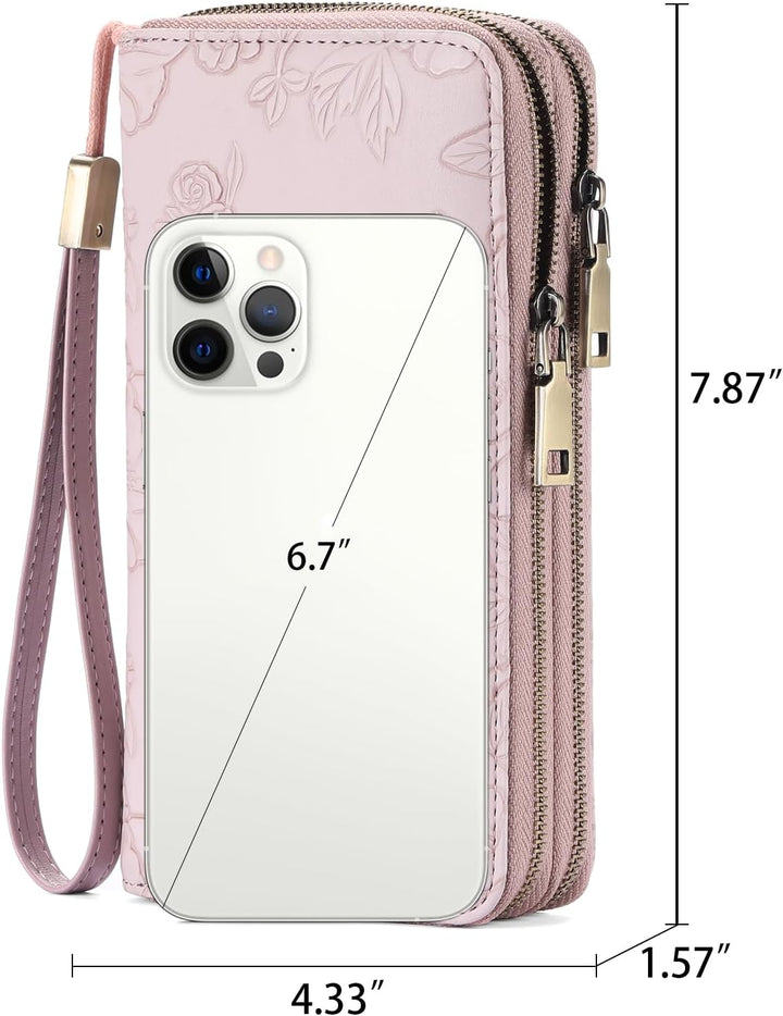 GAEKEAO Damen Geldbörse Gross aus Veganem Leder Mit Doppel Reissverschluss, RFID Schutz Clutch Geldb